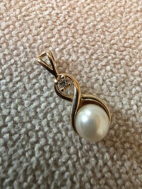 Gold Tone Pearl Pendant CZ Accent Pendant (Pendant Only)